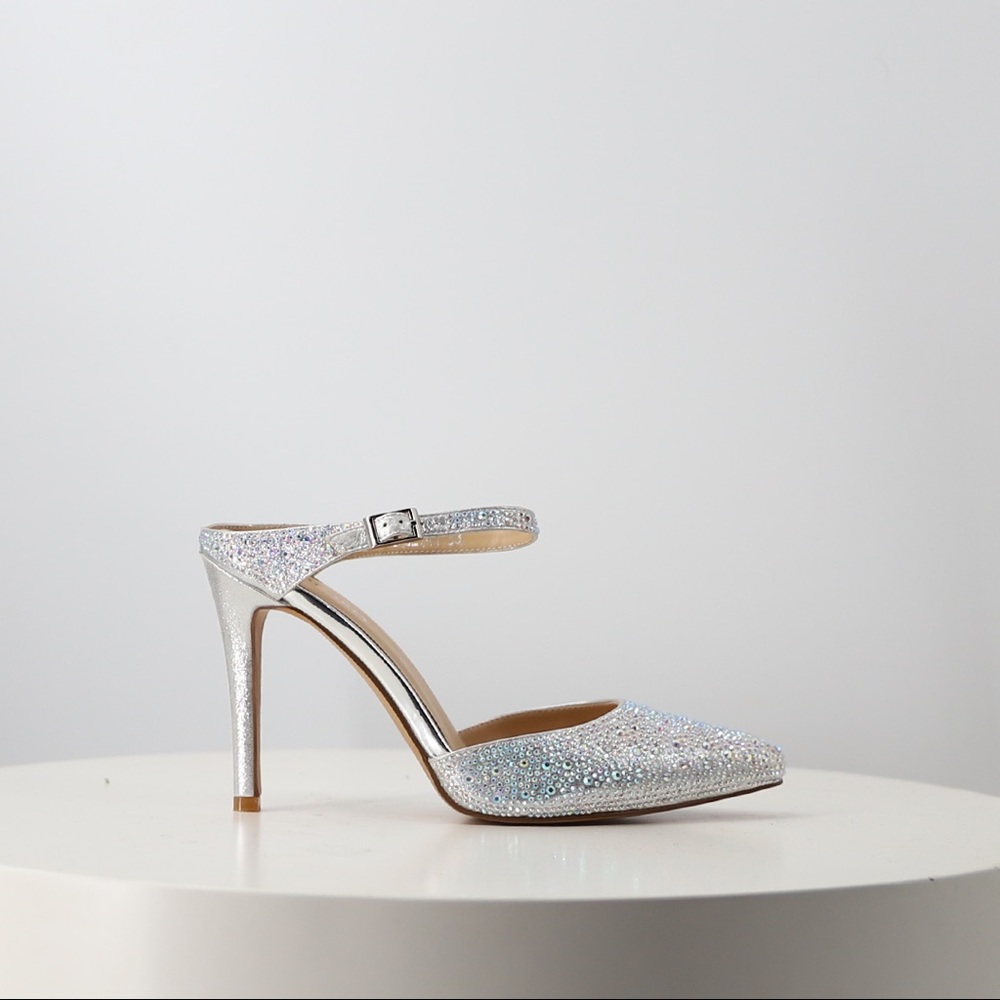 “Princess” Embellised Mermaid Crystals Closed Toe Mule Pumps 4 Inch Stiletto